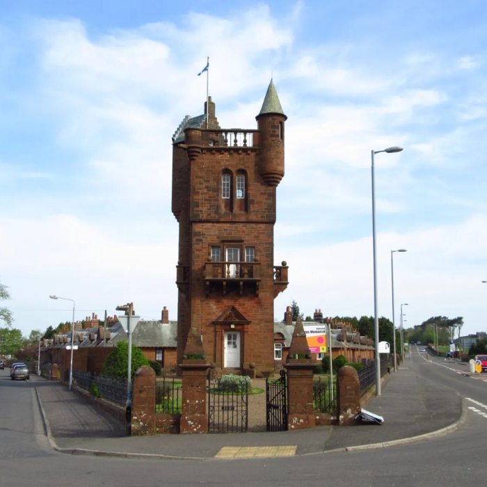 The red sandstone Burns Memorial Tower in Mauchline