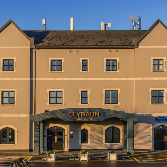 The entrance and exterior of the Clybaun Hotel in Galway