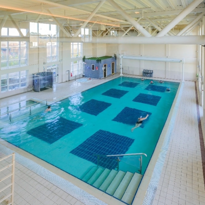 The bright heated indoor swimming pool at the Clybaun Hotel&rsquo;s leisure centre