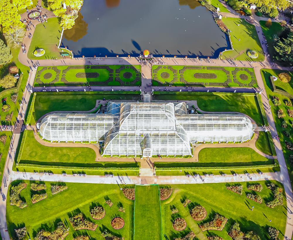 Kew Gardens glasshouse and landscaped gardens