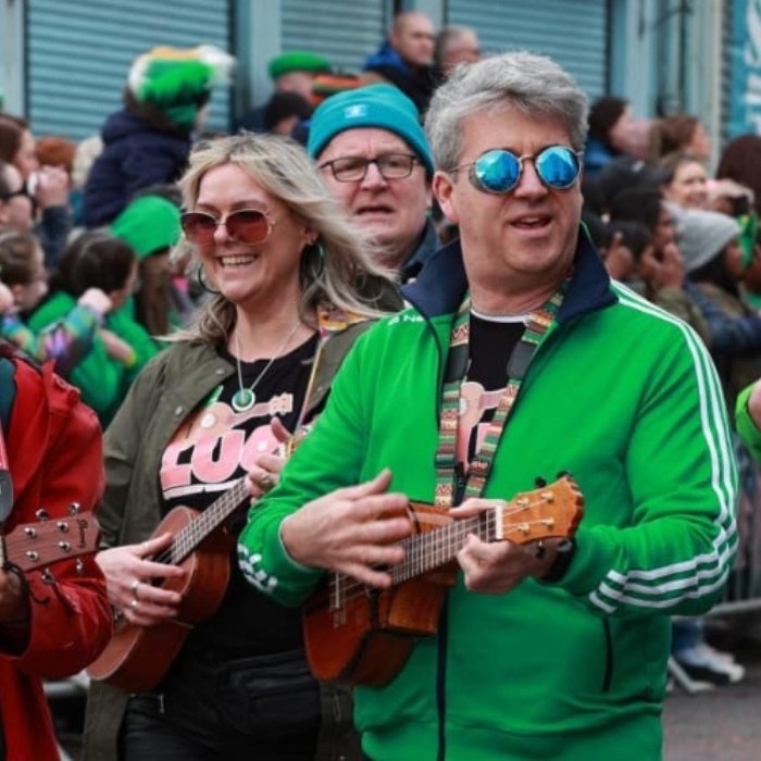 Musicians bringing a cheerful soundtrack to the Letterkenny parade