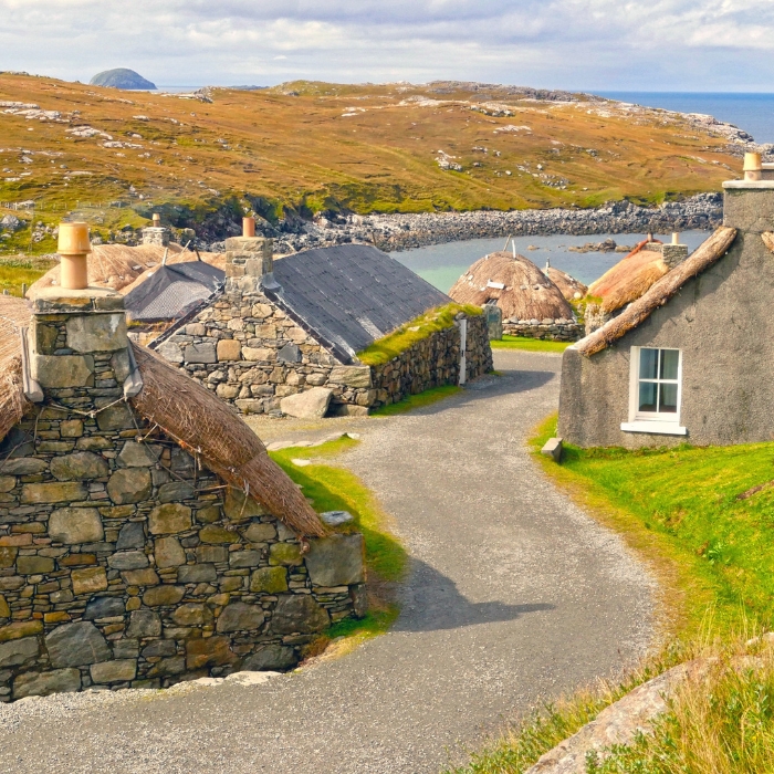 Traditional thatched stone houses at Gearrannan Blackhouse Village