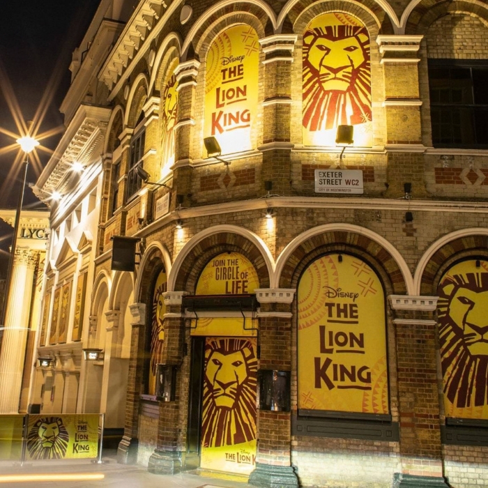 London’s Lyceum Theatre illuminated with The Lion King branding