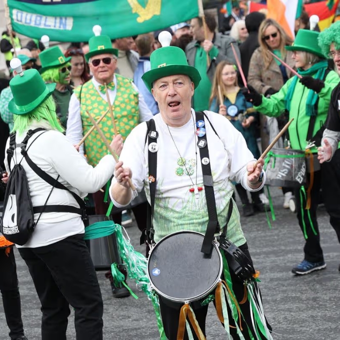 Drummer dressed in green for St Patrick’s celebrations