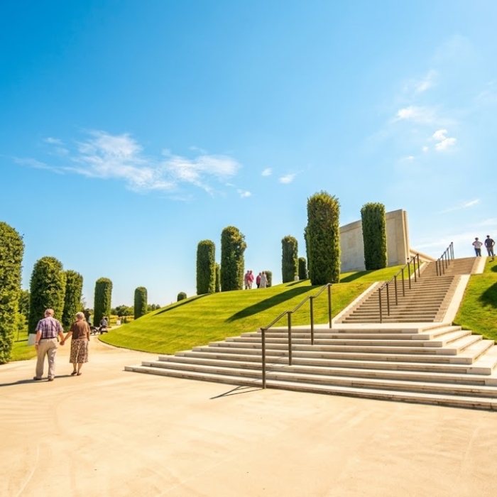 Visitors approaching the memorial through the Arboretum grounds