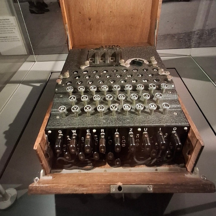 Historic communications equipment displayed at Imperial War Museum North