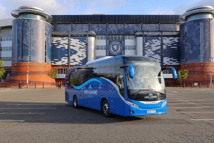 Loch Lomond Travel coach outside Hampden Park