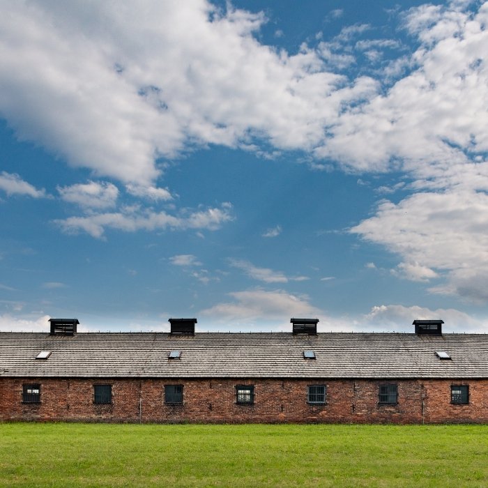 The preserved grounds and barrack buildings at Auschwitz-Birkenau