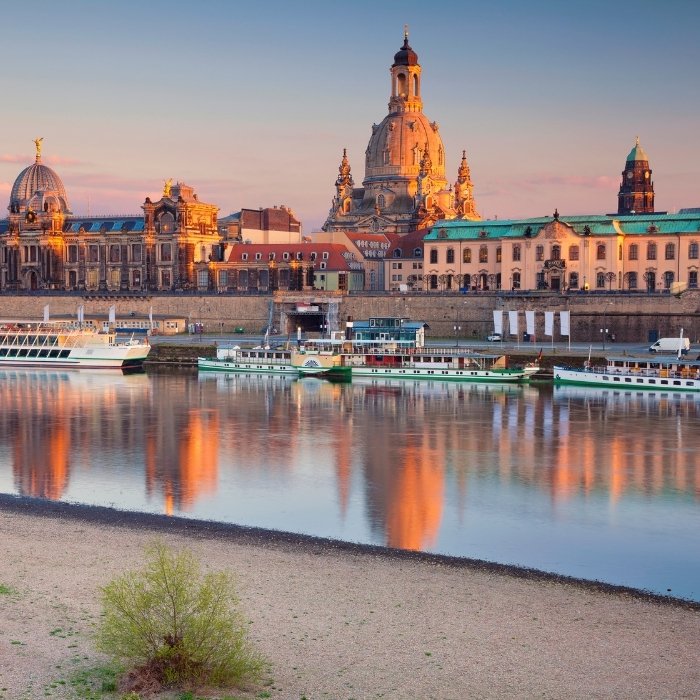 Dresden's historic skyline reflected in the River Elbe