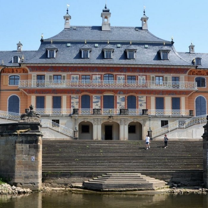 The distinctive riverside palace architecture at Pillnitz